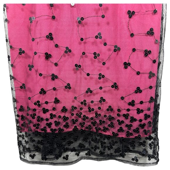 Nicole Miller Collection Vintage 1990s Pink Black Mesh Sequin Slip Dress Size 0 - Picture 3 of 8